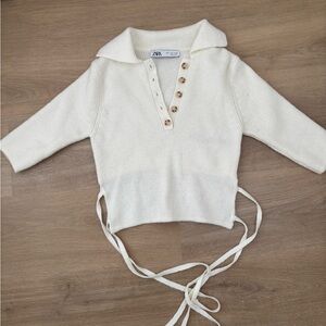 Zara white cropped knit sweater
